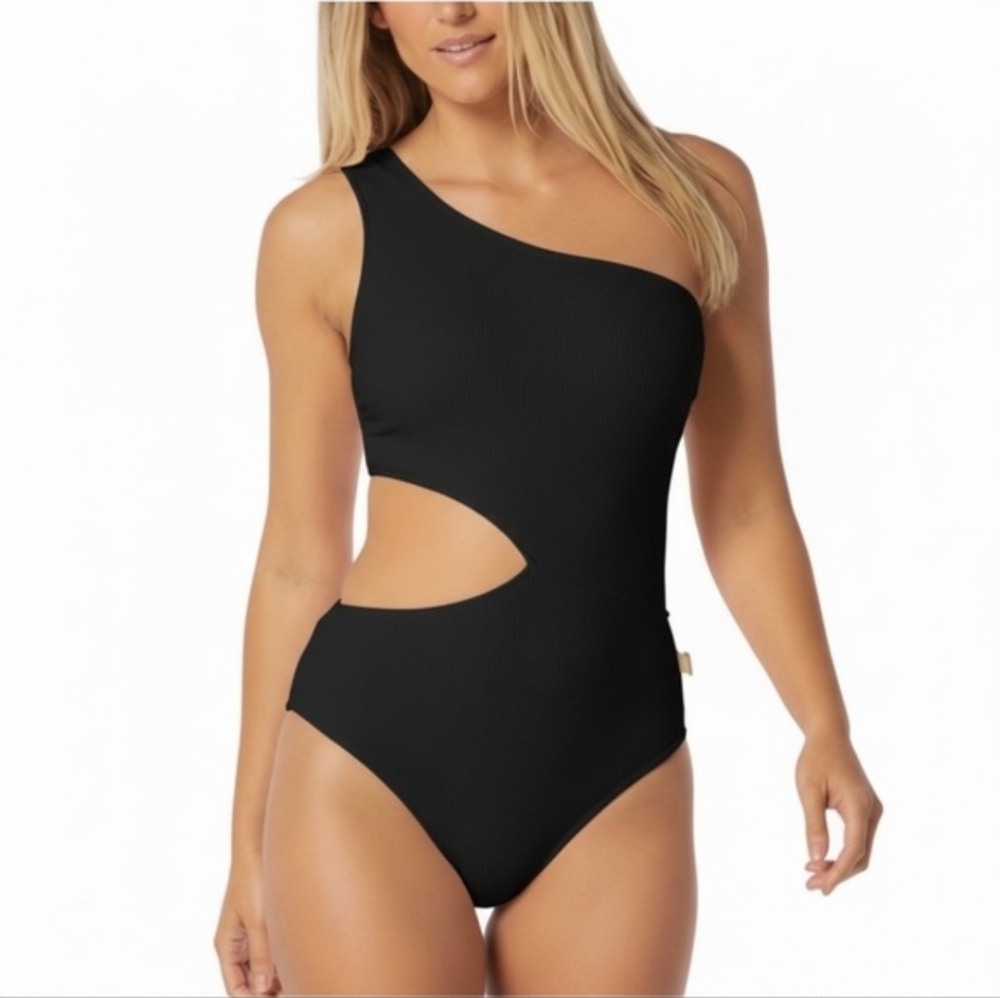 Michael Kors Black One-Shoulder Cutout One-Piece Swimsuit